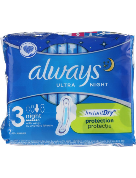 Always Ultra Night menštruačné vložky s krídelkami (Veľkosť 3) 7 ks