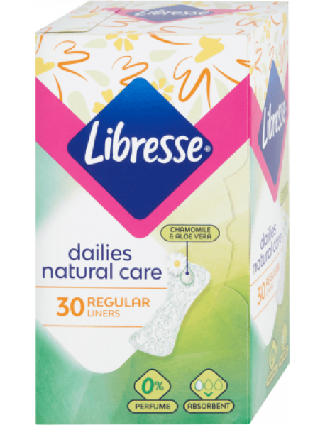 Libresse Dailies Natural Care Regular hygienické vložky s výťažkom aloe vera a harmančeka 30 ks Libresse Dailies Natural Care Regular hygienické vložky s výťažkom aloe vera a harmančeka 30 ks