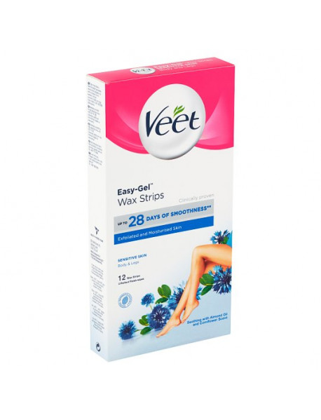 Veet Easy-Gel Wax Strips Sensitive Skin voskové depilačné pásiky 12 ks