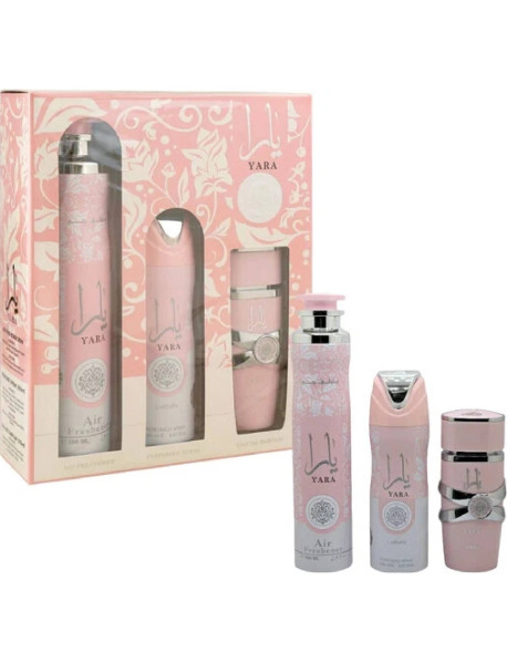 Lattafa Yara EDP 100 ml + deospray 200 ml + bytová vôňa 300 ml darčeková sada